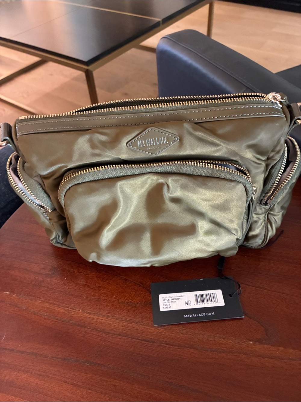 MZ Wallace Olive Green Nylon Multi-Zip Crossbody